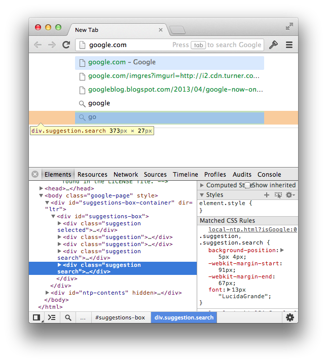 Chrome's WebKit rendered URL Suggestions