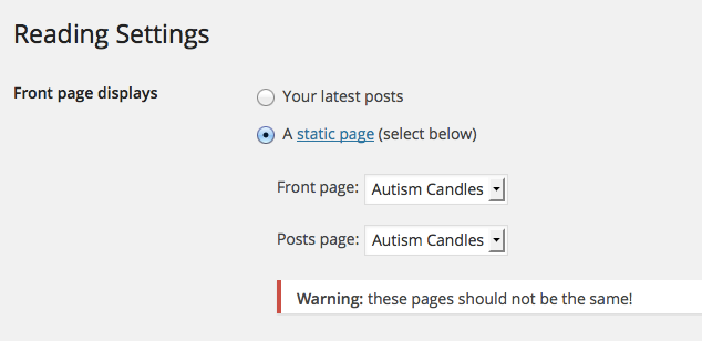 Reading Settings Autism Candles WordPress