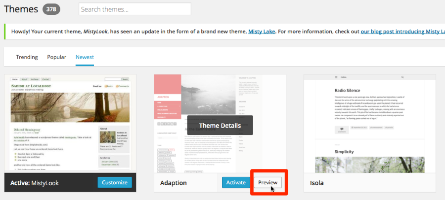 Manage Themes Claudia Putnam WordPress