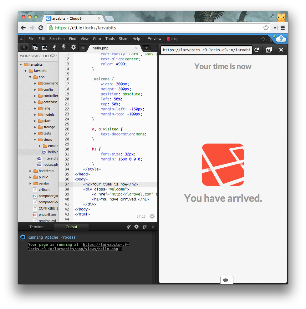 Cloud9 running Laravel application