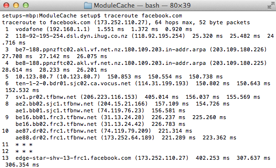 Traceroute to Facebook