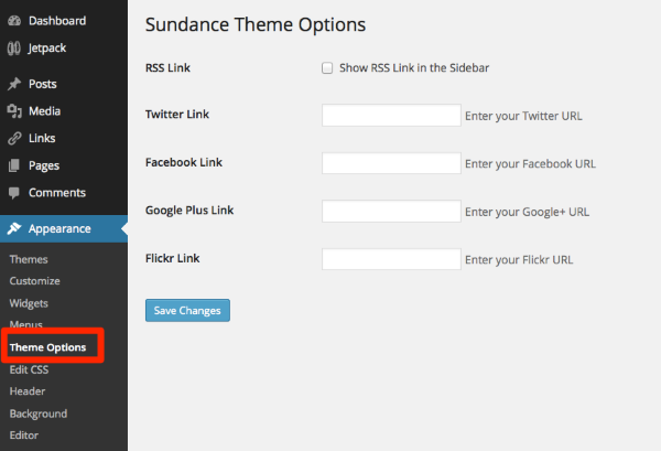 Theme Options Test Site WordPress