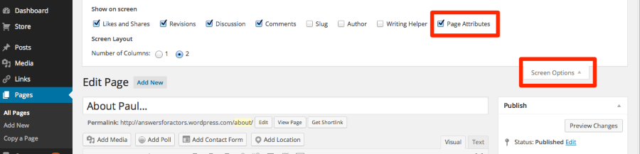 Edit Page Answers for Actors WordPress