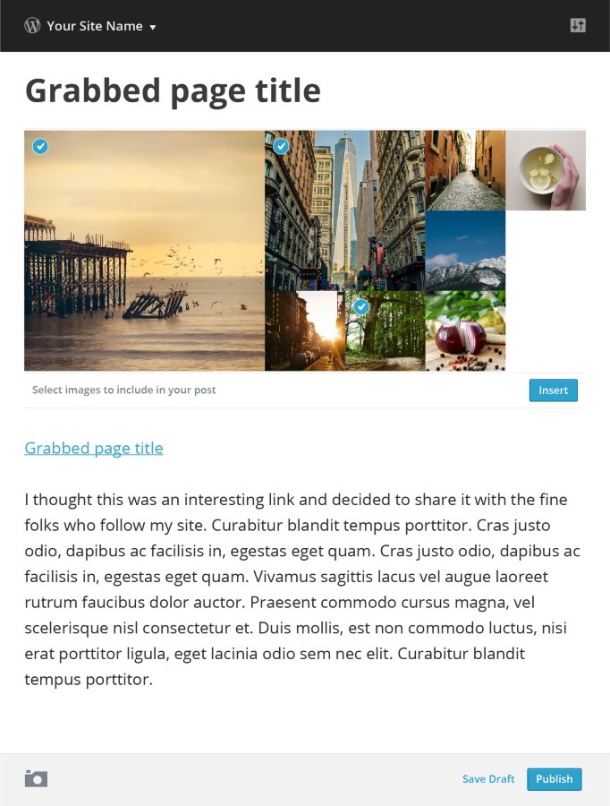 Press this bookmarklet Post with selected images