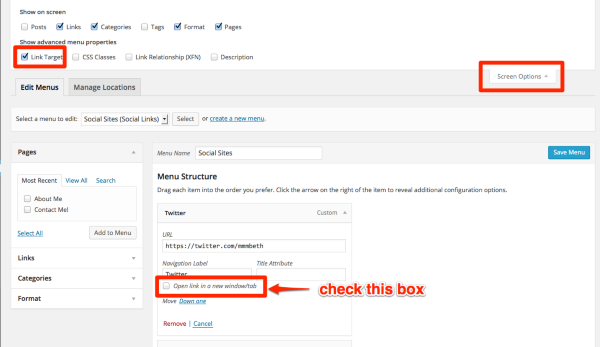 Menus Mmmbeth WordPress