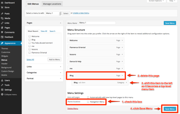 Menus Flamenco Oriental WordPress